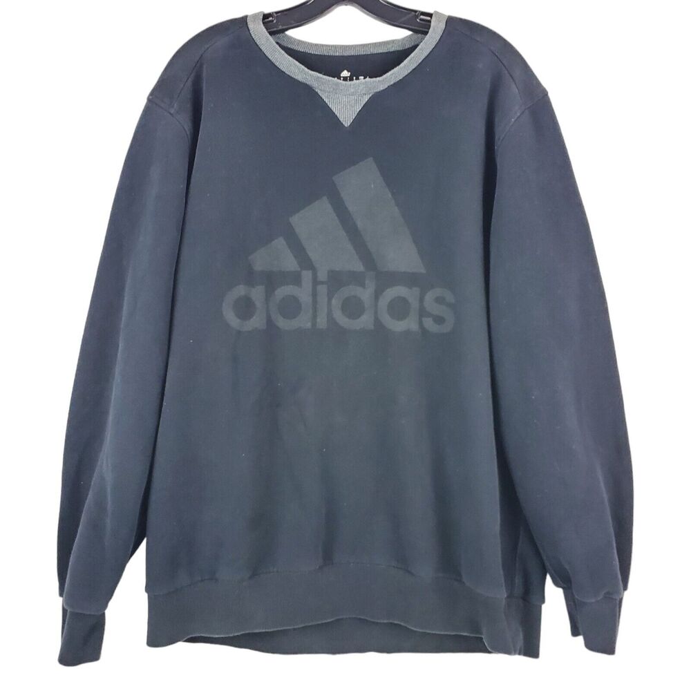 ADIDAS Sweater Adult Large Black BIG LOGO Athleisure Sweatshirt Pullover Running
